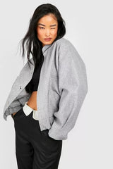 WOOL LOOK OVERSIZED BOMBER JACKET GREY