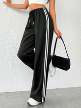SIDE STRIPED DRAWSTRING WAIST WIDE LEG PANTS