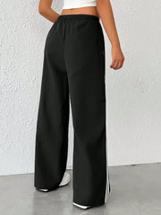 SIDE STRIPED DRAWSTRING WAIST WIDE LEG PANTS
