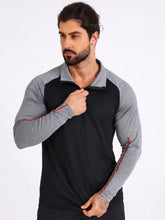 MEN'S RAGLAN SLEEVES HALF ZIP AND HIGH COLLAR SHIRT