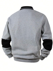 MEN'S BUTTON-UP LONG SLEEVE STRIPED PULLOVER SWEATSHIRT