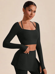 CORSET LONG SLEEVE FITTED CROPPED TOP AND BOTTOM
