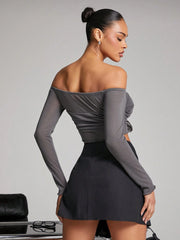 OFF SHOULDER KNIT LONG SLEEVE TOP