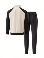 MEN'S FASHION COLOR BLOCK RAGLAN SLEEVE CARDIGAN & PANTS SET