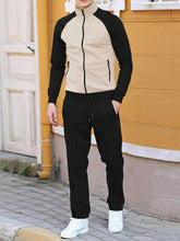 MEN'S FASHION COLOR BLOCK RAGLAN SLEEVE CARDIGAN & PANTS SET