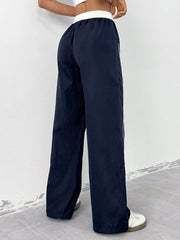 COLOR BLOCK DRAWSTRING WAIST WIDE-LEG LOOSE PANTS