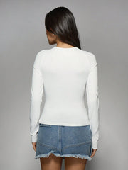 ASYMMETRIC DRAPED LONG SLEEVE CROP TOP