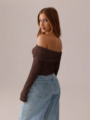 ASYMMETRICAL PLEATED LONG-SLEEVED TOP