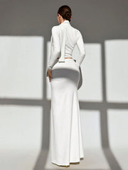 MINIMALIST COWL NECK LONG SLEEVE TOP WITH LOW WAIST RUCHED A-LINE MINI SKIRT