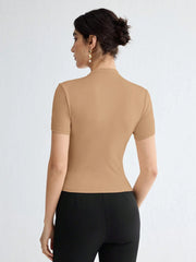 WOMEN'S SOLID COLOR PLEATED ELEGANT SHORT SLEEVE TOP