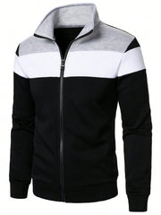 MEN COLOR BLOCK ZIP UP SWEATSHIRT