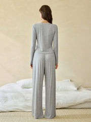 V-NECK LONG SLEEVE TOP AND PANTS LOUNGE SET