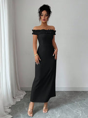 MAXI WITH DROPPED SHOULDERS AND RUFFLES