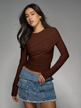 ASYMMETRIC DRAPED LONG SLEEVE CROP TOP