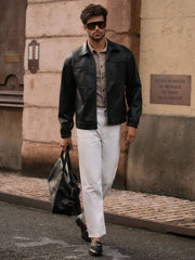 MEN'S CASUAL MULTI-POCKET PU LEATHER LONG SLEEVE JACKET