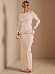 LONG SLEEVE KNITTED RUCHED WAIST TWIST HEM LAYERING DRESS