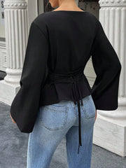 WOMEN'S FITTED WAIST, FLARED SLEEVES TOP