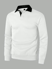 LOOSE FIT MEN'S CONTRAST COLLAR POLO NECK SWEATSHIRT