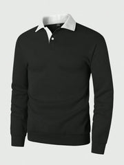 LOOSE FIT MEN'S COLOR BLOCK POLO LONG SLEEVE SWEATSHIRT