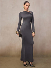 RUCHED SHOULDER LONG SLEEVE FITTED MERMAID HEM DRESS