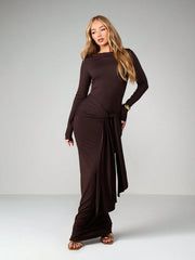 LONG SLEEVE TIE WAIST MAXI DRESS