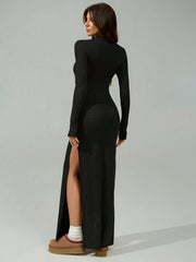 SIDE SLIT FITTED LONG SLEEVE DRESS