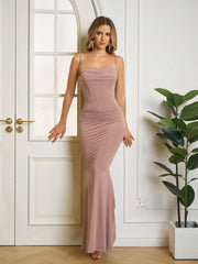 ELEGANT RUCHED SOLID COLOR MERMAID HEM FORMAL DRESS