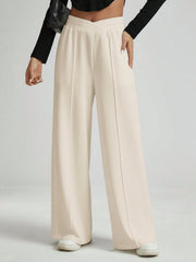 ASYMMETRIC WAIST TOOTHPICK STRIPED WIDE-LEG LOOSE PANTS