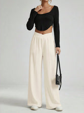 ASYMMETRIC WAIST TOOTHPICK STRIPED WIDE-LEG LOOSE PANTS