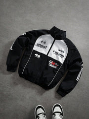 COLORBLOCK PRINTED OUTDOOR BIKER JACKET