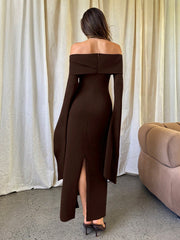 FLARE SLEEVE OFF-SHOULDER MAXI DRESS