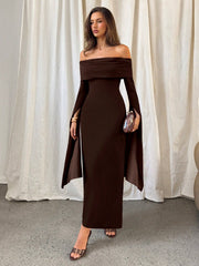 FLARE SLEEVE OFF-SHOULDER MAXI DRESS