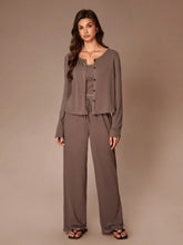 WOMEN SOLID COLOR CASUAL 3PCS LOUNGEWEAR SET