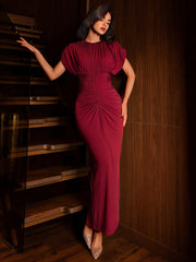 CUFF DESIGN SHORT SLEEVE FITTED SLIM LONG DRESS