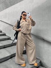 WOMEN CASUAL UTILITY ZIP-UP JACKET & PANTS SET