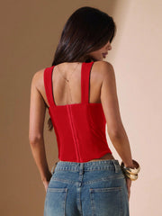 SWEETHEART COLLAR SLEEVELESS SLIM FIT TANK TOP