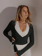 LONG SLEEVE CASUAL FITNESS WRAP TWIST FRONT TOP