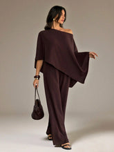 IRREGULAR TOP & HIGH WAIST WIDE-LEG TROUSER LOUNGE SET