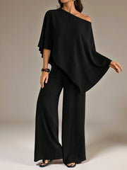 IRREGULAR TOP & HIGH WAIST WIDE-LEG TROUSER LOUNGE SET