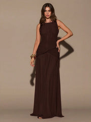 ROUND NECK SLEEVELESS TWIST WAIST MAXI DRESS