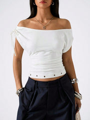 CASUAL OFF-SHOULDER CINCHED WAIST TOP