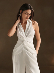 V-NECK SLEEVELESS TWISTED TANK TOP SHIRT, SLIM-FIT TOP WITH WAIST CINCHING