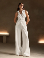 V-NECK SLEEVELESS TWISTED TANK TOP SHIRT, SLIM-FIT TOP WITH WAIST CINCHING