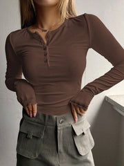 HALF BUTTON RIBBED KNIT TEE