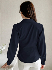 WOMEN'S CASUAL SOLID COLOR LONG SLEEVE WRAP BLOUSE