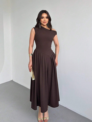 ASYMMETRIC NECK RUFFLE FLOUNCE DRESS