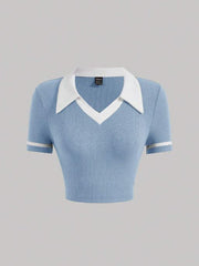 CONTRAST COLLAR CONTRAST BINDING CROP TEE