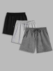 MEN 3PCS SOLID HIDDEN POCKET DRAWSTRING SHORTS