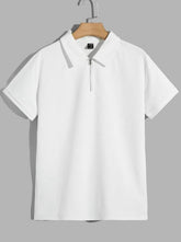 WHITE MEN SOLID QUARTER ZIP POLO SHIRT