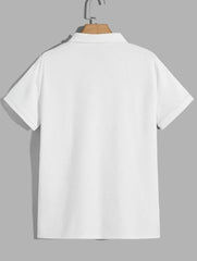 WHITE MEN SOLID QUARTER ZIP POLO SHIRT